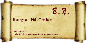 Berger Nándor névjegykártya